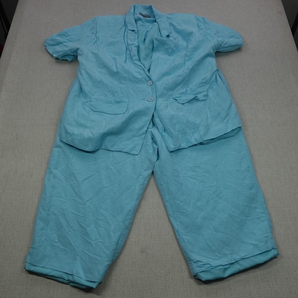 Jessica London Pantsuit Womens 20W Blue Short Sleeve Linen Blend Blazer Set - Picture 1 of 16